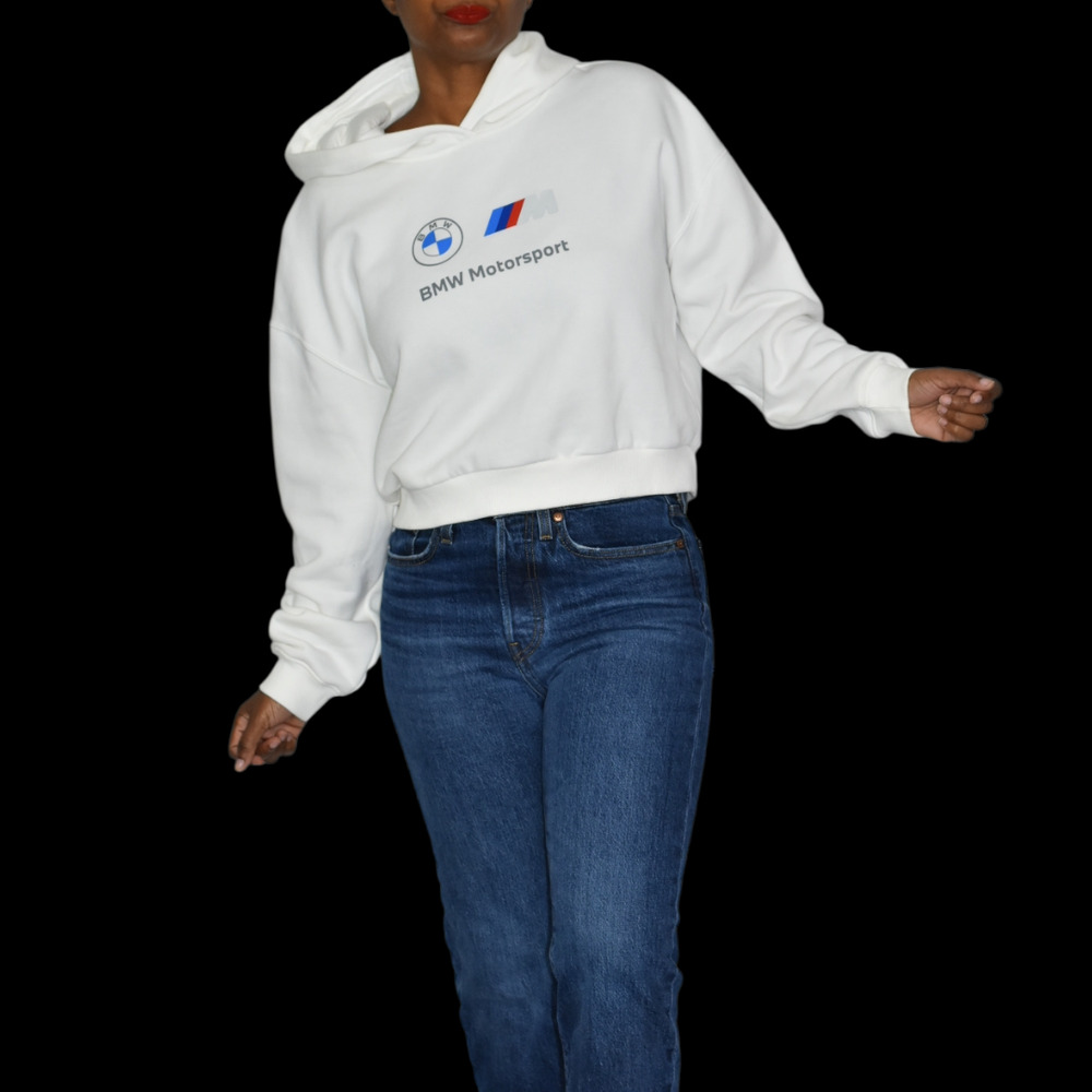 PUMA BMW Motorsport Cropped Hoodie Sweatshirt White Hood Activewear Sport Small
